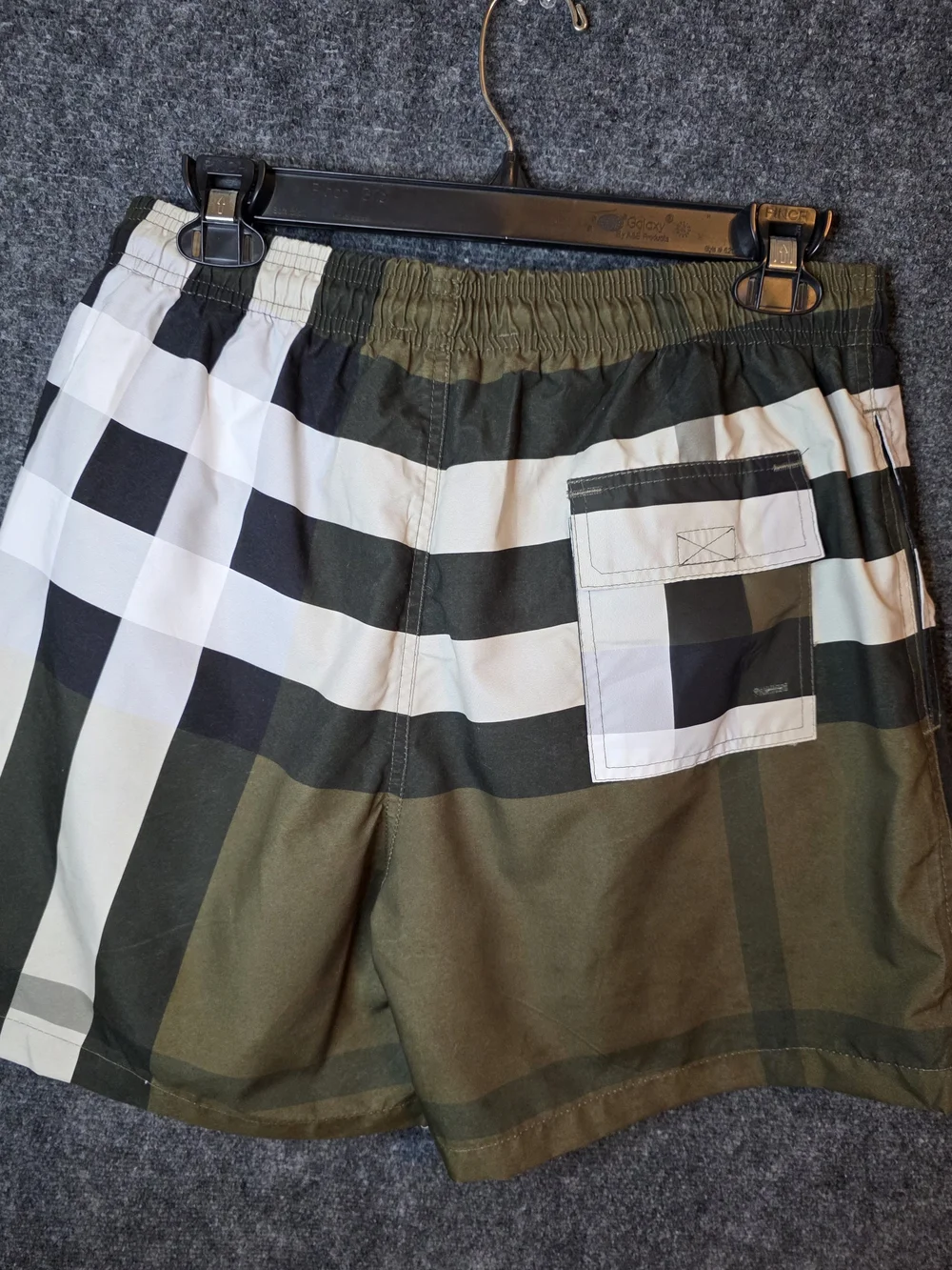 Burberry Olive and White Check Swim Trunks Large